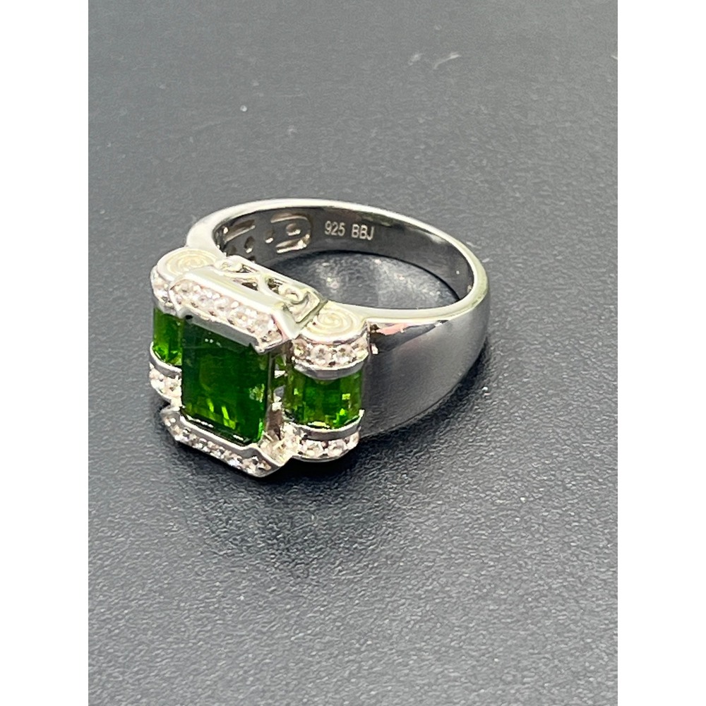 BBJ Emerald Cut Chrome Diopside Round White Zircon Baguette Cocktail Ring 6.5 - Picture 10 of 14